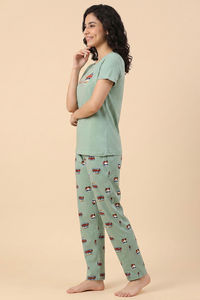 Zivame Farm Lore Knit Cotton Pyjama Set - Cameo Green — thumbnail 3